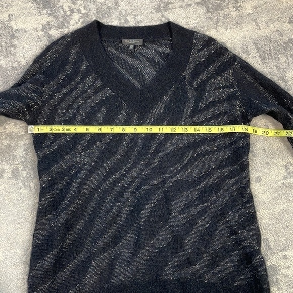Rag & Bone Germain V Neck Sweater Zebra Stripe Metallic Black Silver Alpaca XS - Picture 9 of 13